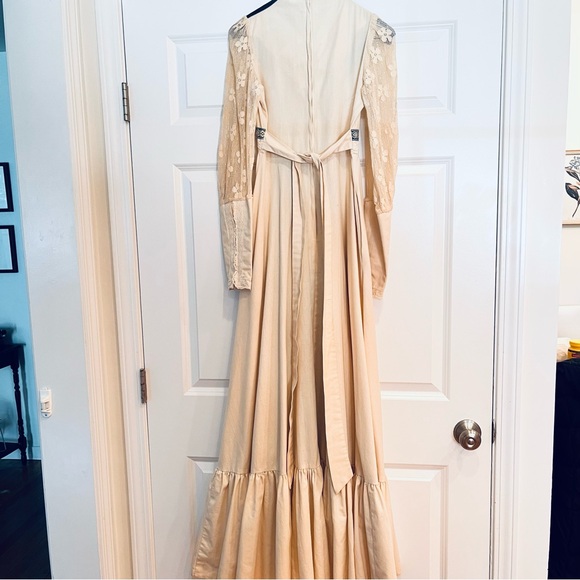 VTG 1970s Gunne Sax by Jessica Maxi Dress Small Lace Sleeves Ivory + Blue Velvet - Picture 6 of 16